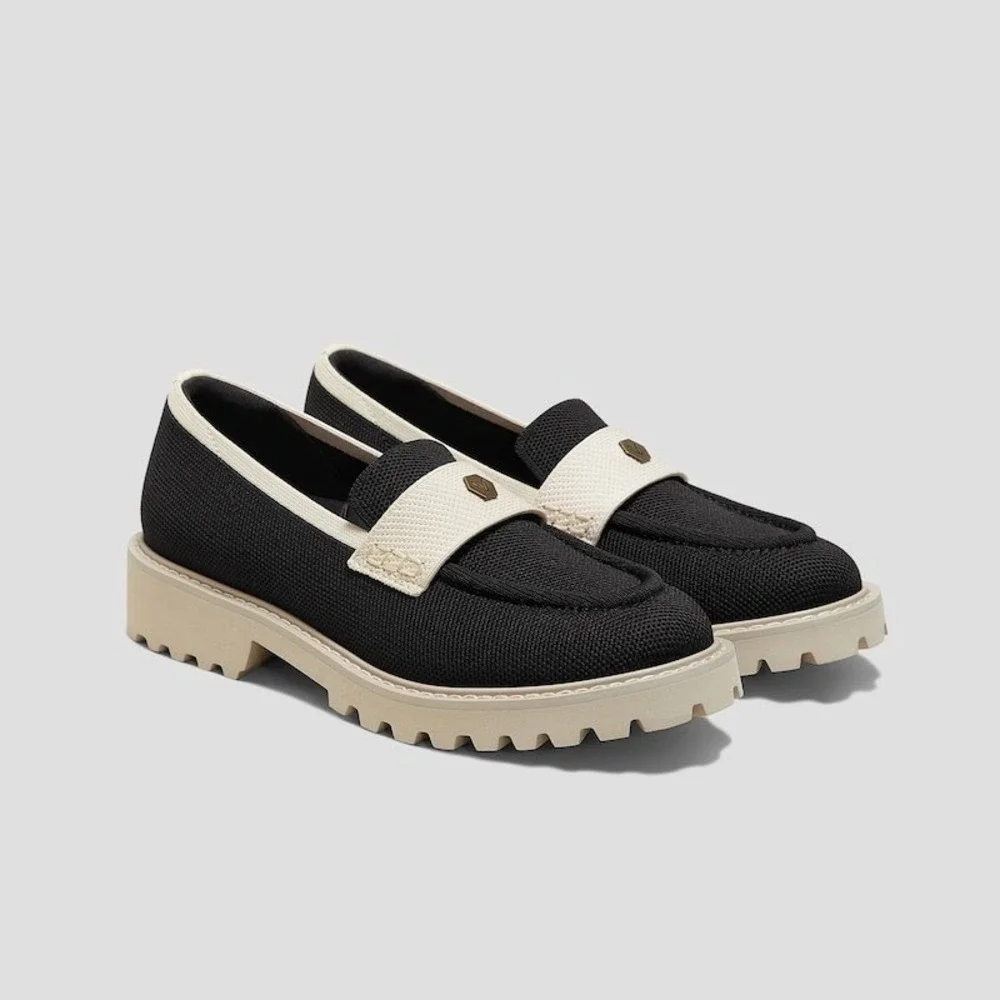 VIVAIA Round-Toe Platform Chunky Heel Loafers Black Slip On Shoes EU/38.5 US/7.5